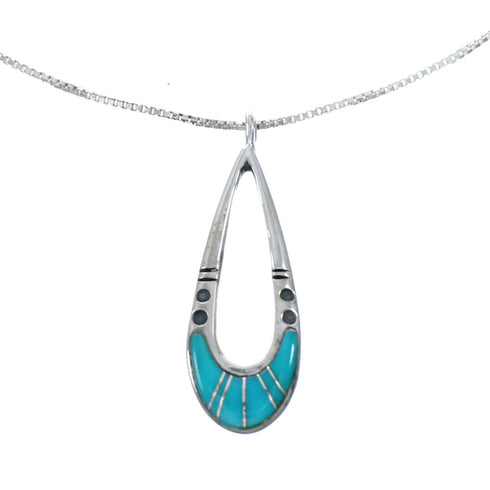 Southwestern Multicolor Inlay Sterling Silver Pendant 16" Box Chain Necklace TX10185