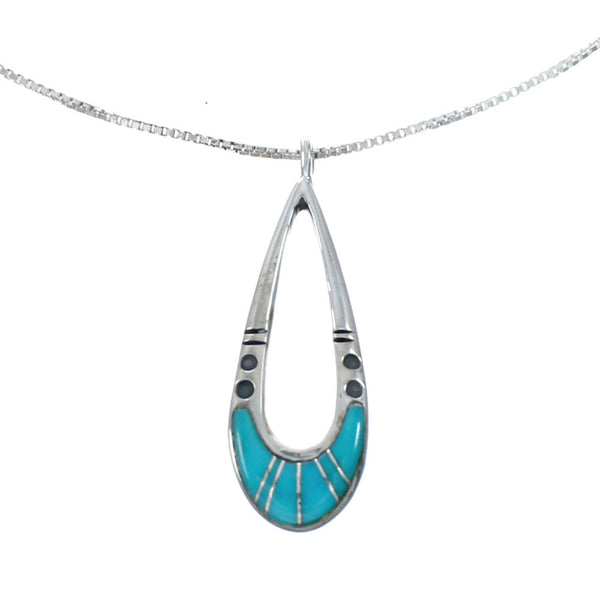 Southwestern Multicolor Inlay Sterling Silver Pendant 16" Box Chain Necklace TX10185