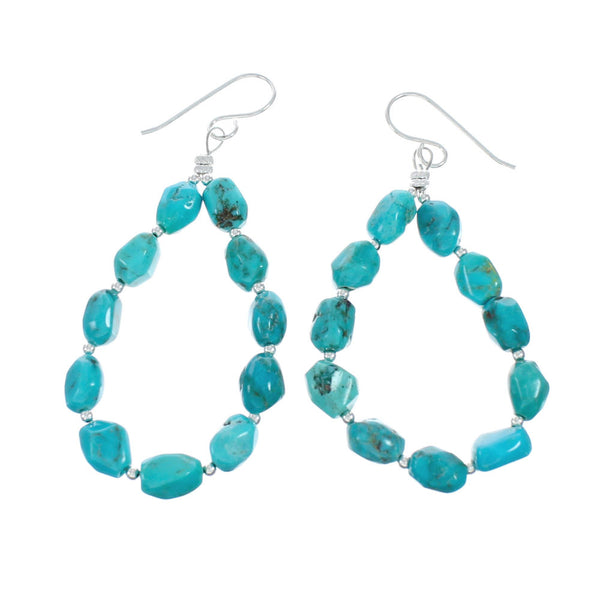 Navajo Turquoise Native American Bead Hook Dangle Earrings TX10189