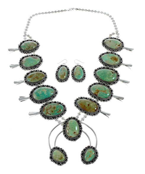 Navajo Kingman Turquoise Sterling Silver Naja Squash Blossom Necklace Set TX10190