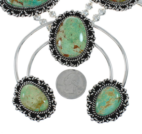 Navajo Kingman Turquoise Sterling Silver Naja Squash Blossom Necklace Set TX10190