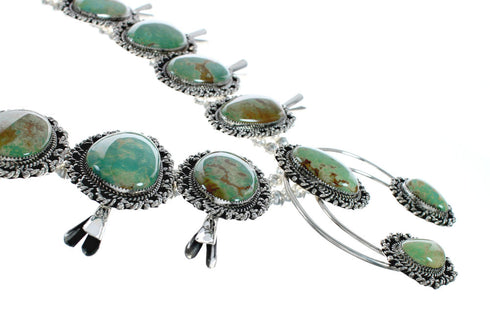 Navajo Kingman Turquoise Sterling Silver Naja Squash Blossom Necklace Set TX10190