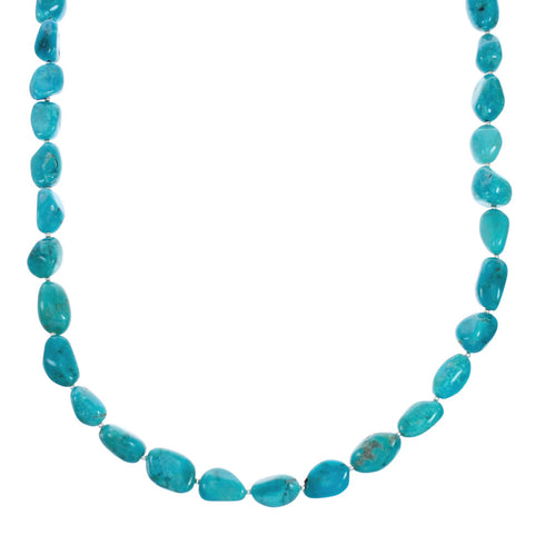 Genuine Native American Kingman Turquoise Sterling Silver Bead Necklace TX10191