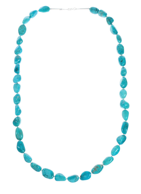 Genuine Native American Kingman Turquoise Sterling Silver Bead Necklace TX10191