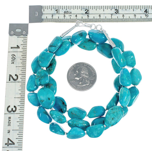 Genuine Native American Kingman Turquoise Sterling Silver Bead Necklace TX10191