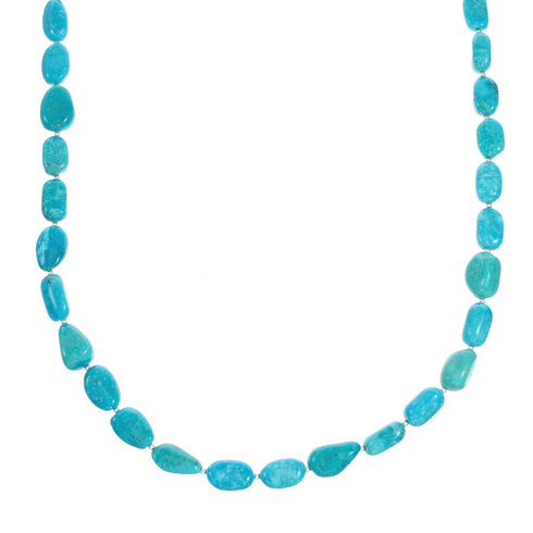 Genuine Native American Kingman Turquoise Sterling Silver Bead Necklace TX10192