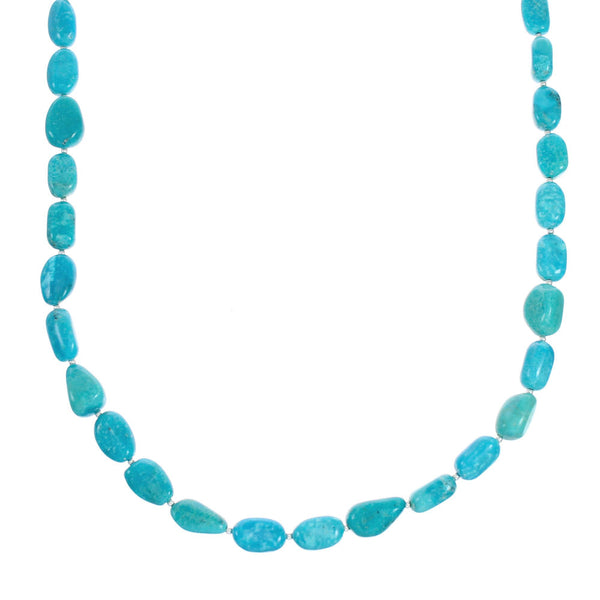 Genuine Native American Kingman Turquoise Sterling Silver Bead Necklace TX10192