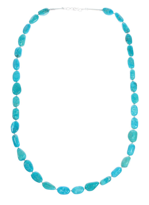 Genuine Native American Kingman Turquoise Sterling Silver Bead Necklace TX10192