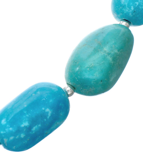 Genuine Native American Kingman Turquoise Sterling Silver Bead Necklace TX10192