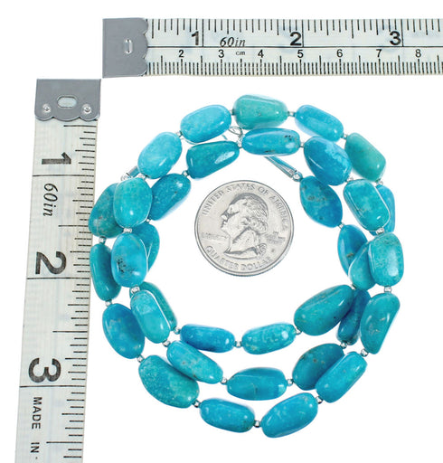 Genuine Native American Kingman Turquoise Sterling Silver Bead Necklace TX10192