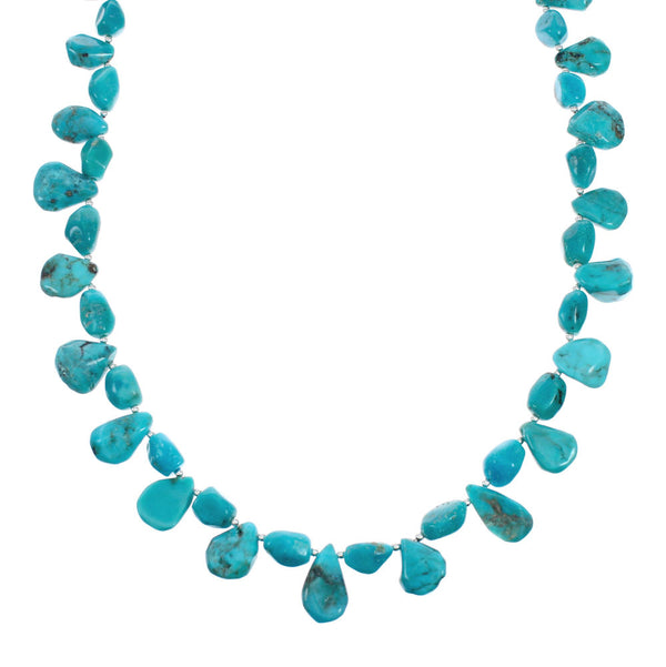 Navajo Genuine Sterling Silver Kingman Turquoise Bead Necklace TX10193