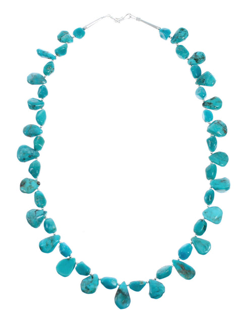 Navajo Genuine Sterling Silver Kingman Turquoise Bead Necklace TX10193