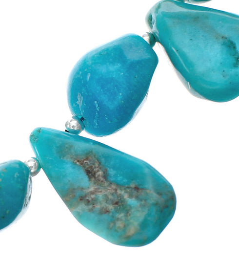 Navajo Genuine Sterling Silver Kingman Turquoise Bead Necklace TX10193