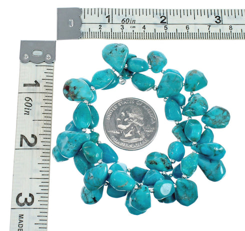 Navajo Genuine Sterling Silver Kingman Turquoise Bead Necklace TX10193