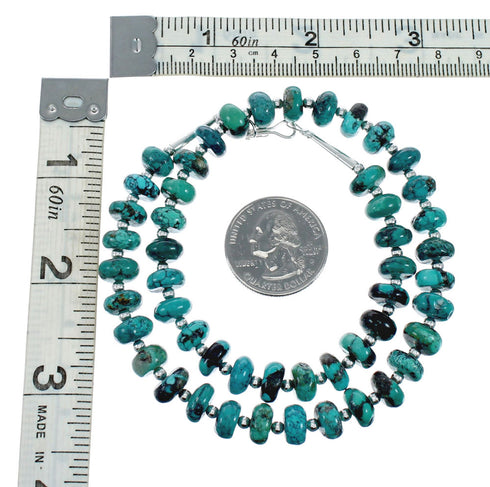 Navajo Kingman Turquoise Sterling Silver Bead Necklace TX10194