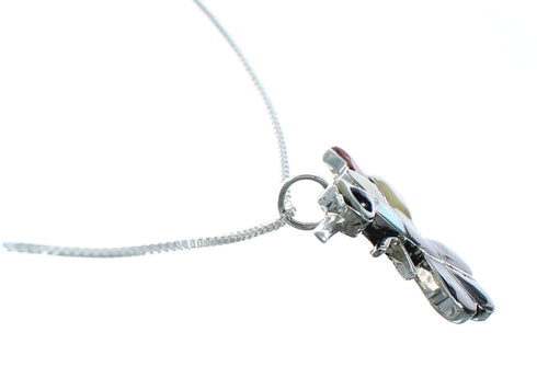 Hummingbird Multicolor Inlay Sterling Silver Box Chain Necklace Pendant Set TX10217