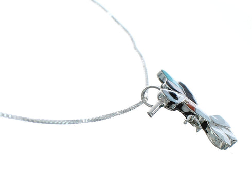 Hummingbird Multicolor Inlay Sterling Silver Box Chain Necklace Pendant Set TX10218