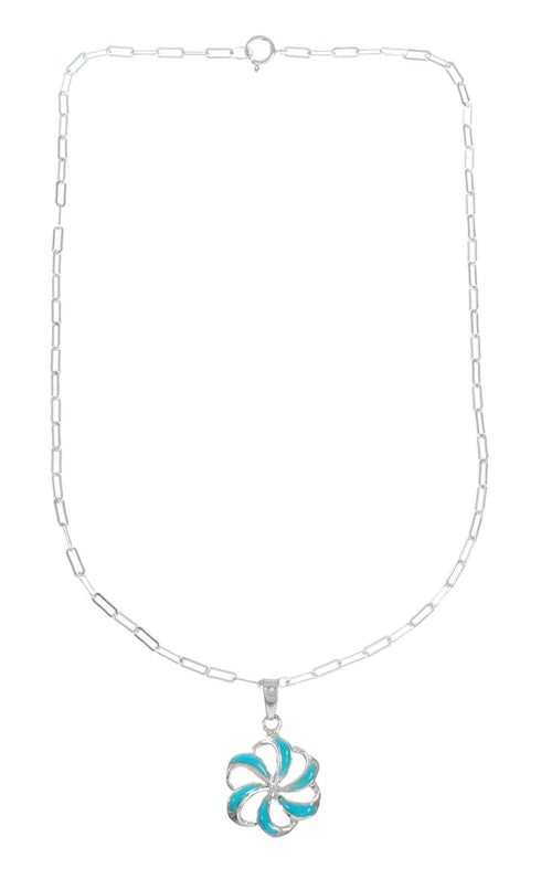 Genuine Sterling Silver Flower Link Chain Necklace Set TX10223