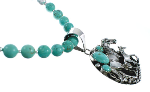 Native American Navajo Turquoise And Silver Horse Pendant Necklace Set TX10198