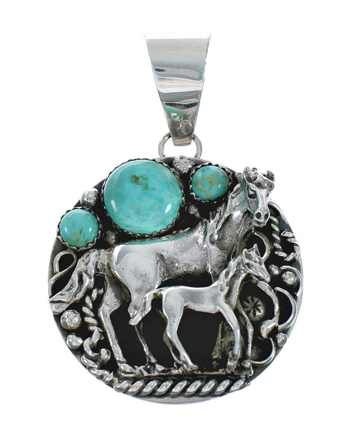 Native American Navajo Turquoise And Silver Horse Pendant Necklace Set TX10198