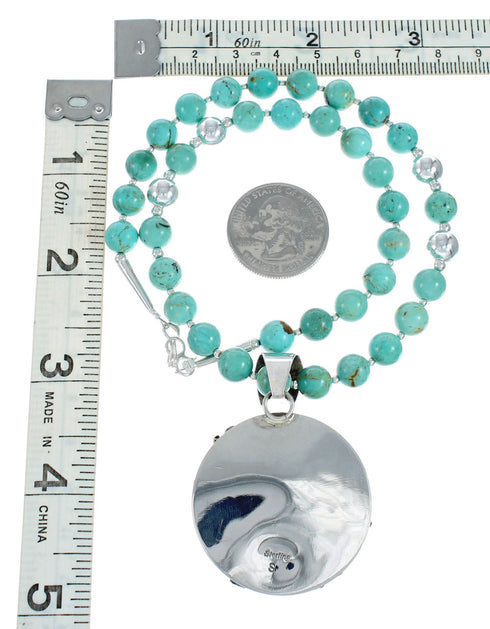 Native American Navajo Turquoise And Silver Horse Pendant Necklace Set TX10198