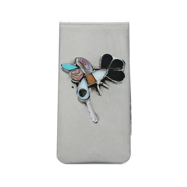 Navajo Hummingbird Inlay Sterling Silver Money Clip TX10202