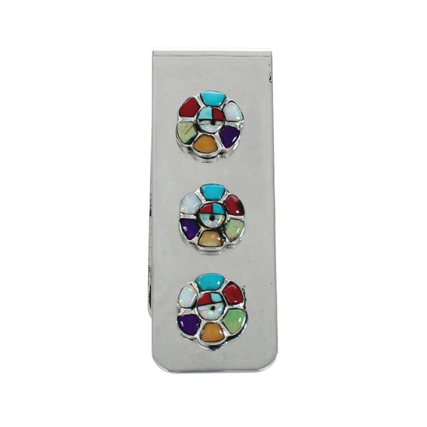Navajo Flower Inlay Sterling Silver Money Clip TX10204