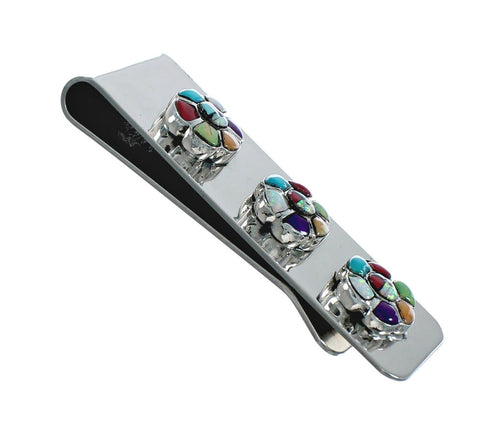 Navajo Flower Inlay Sterling Silver Money Clip TX10204