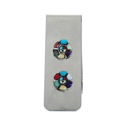 Navajo Flower Inlay Sterling Silver Money Clip TX10206