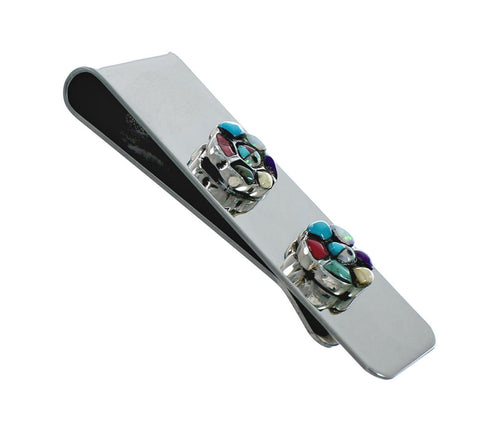 Navajo Flower Inlay Sterling Silver Money Clip TX10206