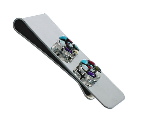 Navajo Flower Inlay Sterling Silver Money Clip TX10207