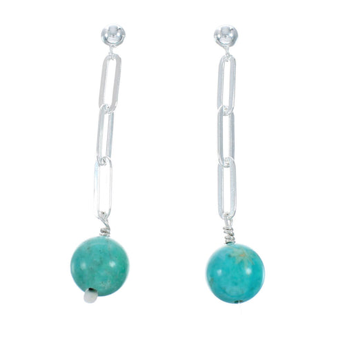 Southwestern Genuine Sterling Silver Turquoise Bead Post Dangle Earrings TX10208