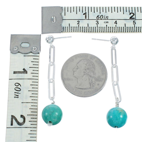 Southwestern Genuine Sterling Silver Turquoise Bead Post Dangle Earrings TX10208