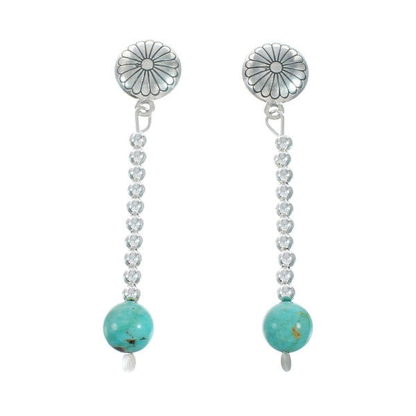 Southwestern Genuine Sterling Silver Turquoise Bead Post Dangle Earrings TX10209