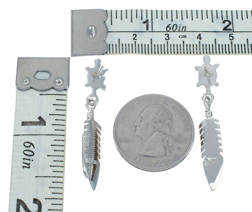 Sterling Silver Inlay Multicolor Feather Turtle Navajo Post Dangle Earrings TX10211