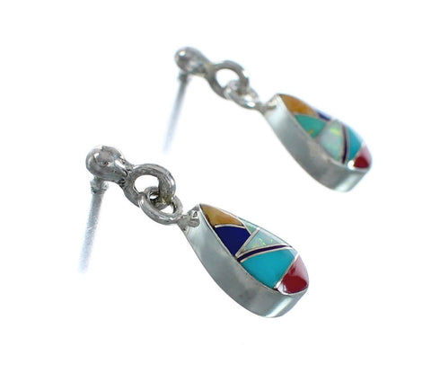 Multicolor Sterling Silver Inlay Tear Drop Post Dangle Earrings TX10212