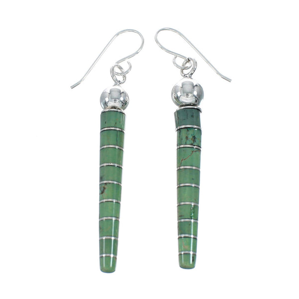Genuine Turquoise Sterling Silver Hook Dangle Channel Inlay Earrings TX10231