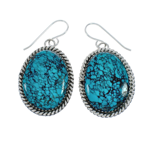 American Indian Authentic Turquoise Sterling Silver Hook Earrings TX10233