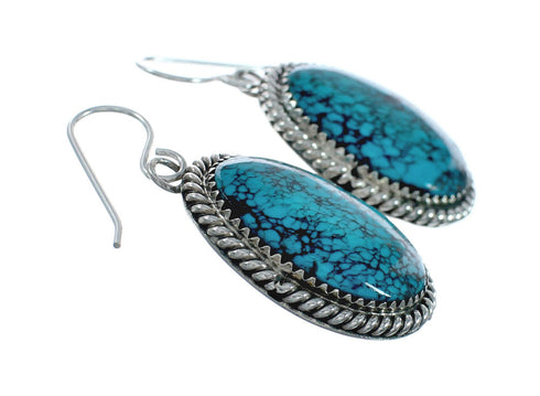 American Indian Authentic Turquoise Sterling Silver Hook Earrings TX10233