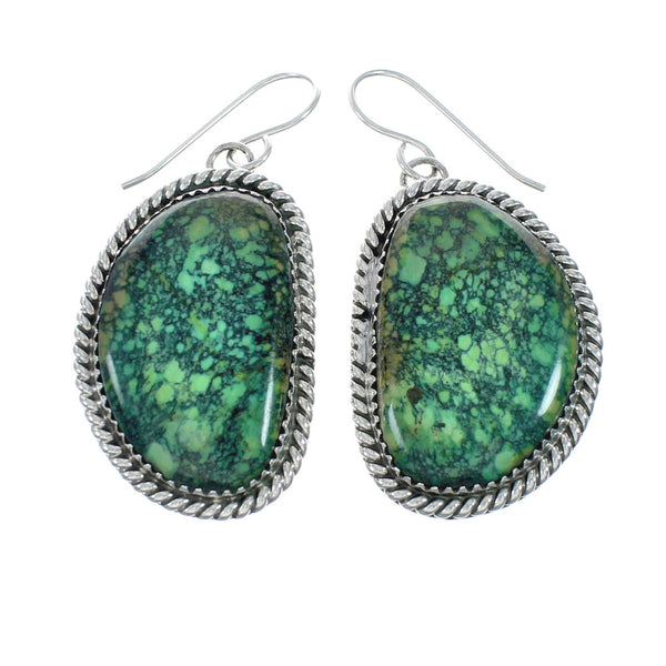 American Indian Authentic Turquoise Sterling Silver Hook Earrings TX10232