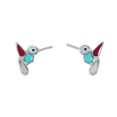 Southwestern Hummingbird Sterling Silver Multicolor Post Earrings TX10248