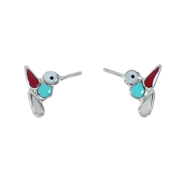 Southwestern Hummingbird Sterling Silver Multicolor Post Earrings TX10248