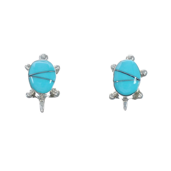 Sterling Silver Inlay Turquoise Turtle Navajo Post Stud Earrings TX10243