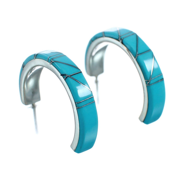 Sterling Silver Southwest Turquoise Inlay Post Hoop Earrings TX10242