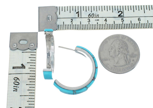 Sterling Silver Southwest Turquoise Inlay Post Hoop Earrings TX10242