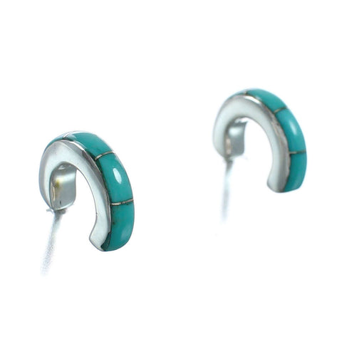 Sterling Silver Southwest Turquoise Inlay Post Hoop Earrings TX10235