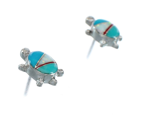 Sterling Silver Inlay Multicolor Turtle Navajo Post Stud Earrings TX10241