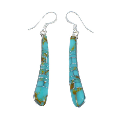 Southwestern Turquoise And Sterling Silver Hook Dangle Earrings TX10282
