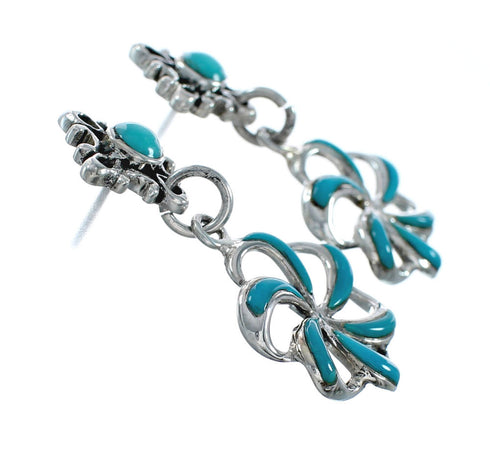 Sterling Silver Turquoise Flower Post Dangle Earrings TX10279