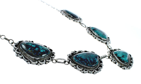 Authentic Navajo Sterling Silver Turquoise Link Necklace Earrings Set TX10278